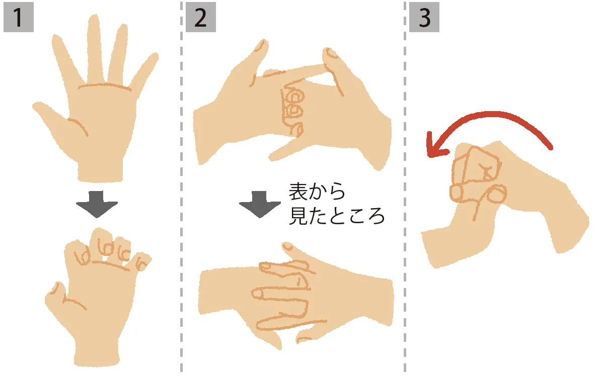 細かい作業に備えて手のひらをほぐすストレッチ