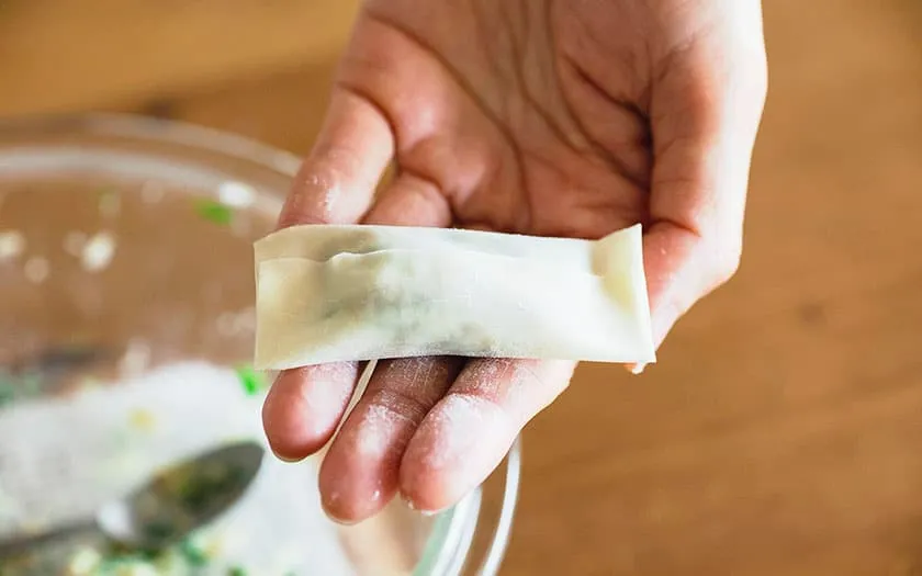 ワンタンの皮で包んだ餃子